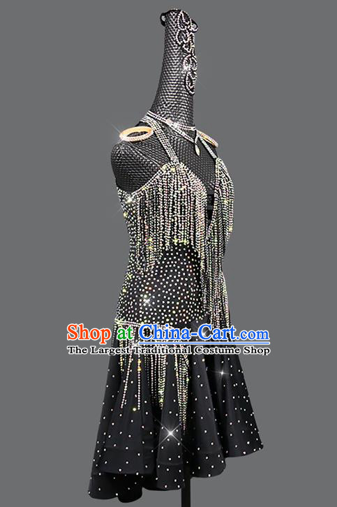 Professional Latin Dance Black Diamante Dress Modern Dance Costume Women Dancing Competition Clothing Cha Cha Sexy Fashion