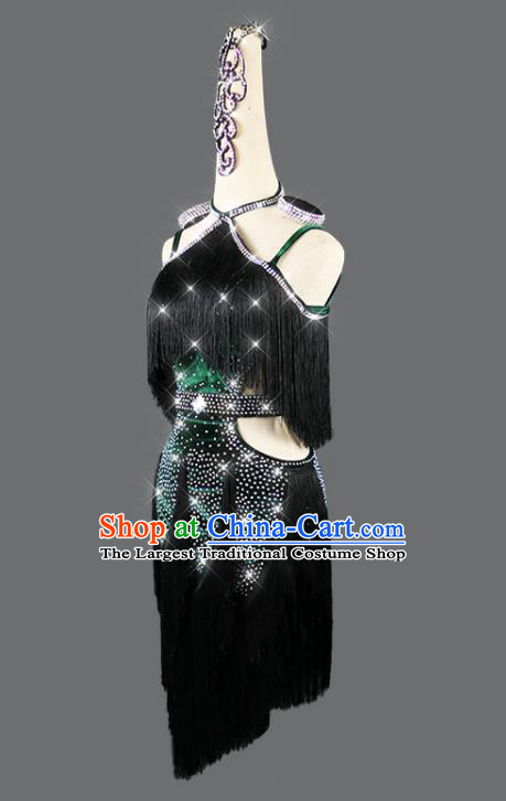 Professional Women Cha Cha Sexy Fashion Dancing Competition Clothing Latin Dance Green Velvet Dress Rumba Dance Costume