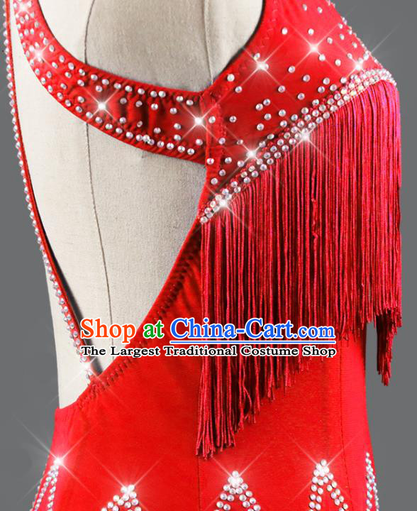 Professional International Dancing Red Dress Rumba Dance Costume Women Cha Cha Sexy Fashion Latin Dance Competition Clothing