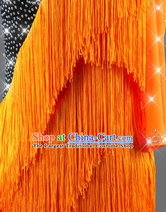 Professional Women Cha Cha Sexy Fashion Latin Dance Competition Clothing International Dancing Orange Tassel Dress Rumba Dance Costume