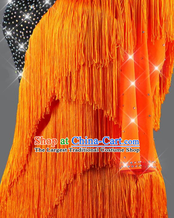 Professional Women Cha Cha Sexy Fashion Latin Dance Competition Clothing International Dancing Orange Tassel Dress Rumba Dance Costume