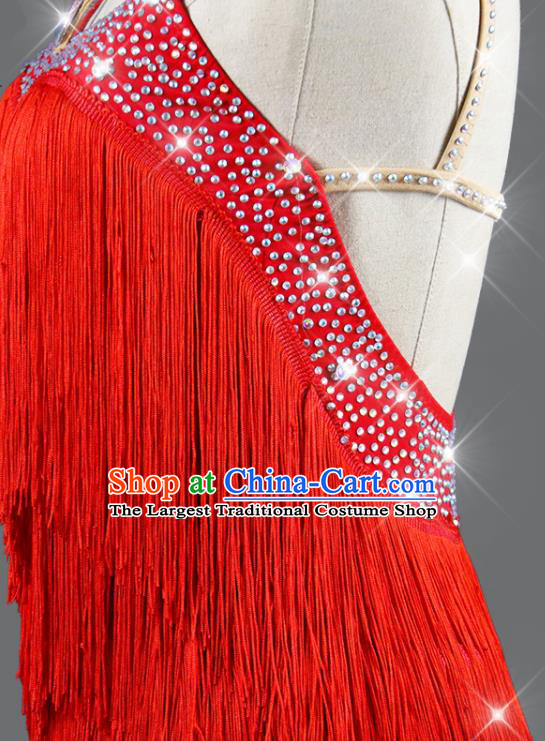 Professional Rumba Dance Costume Women Dancing Competition Fashion Latin Dance Clothing Cha Cha Sexy Red Tassel Dress
