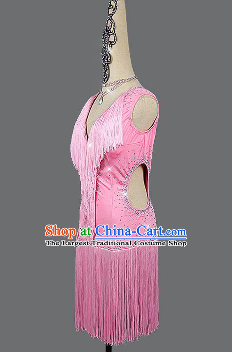 Professional Rumba Dance Sexy Fashion Latin Dance Pink Tassel Dress Women Cha Cha Costume Dancing Competition Clothing