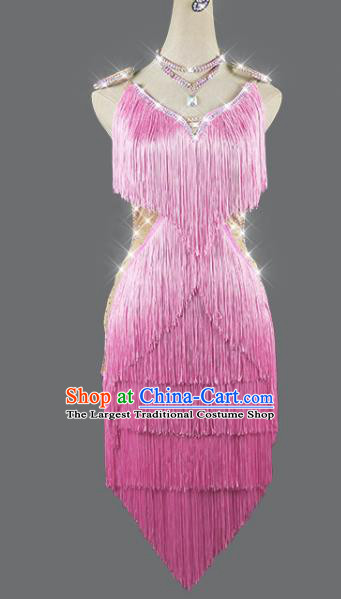 Professional Cha Cha Sexy Pink Tassel Dress Rumba Dance Costume Women Dancing Competition Fashion Latin Dance Clothing