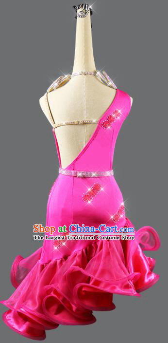 Professional Cha Cha Costume Women Dancing Competition Fashion Latin Dance Clothing Rumba Dance Sexy Rosy Dress