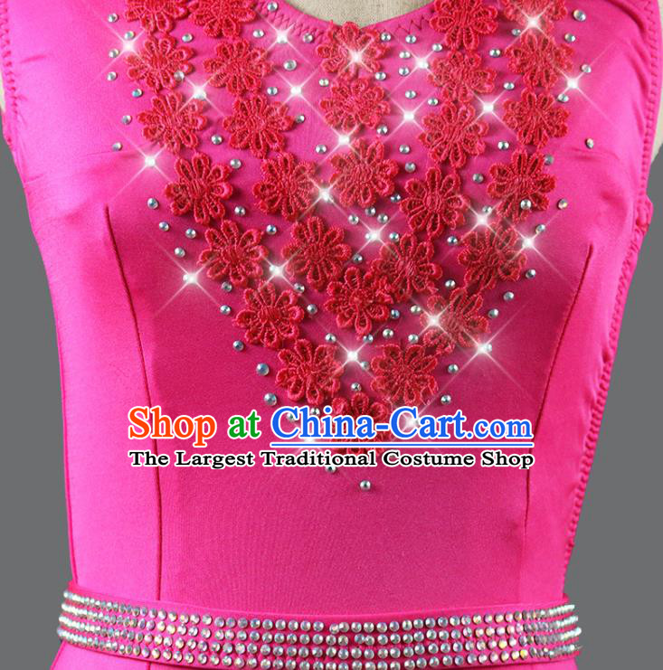Professional Cha Cha Costume Women Dancing Competition Fashion Latin Dance Clothing Rumba Dance Sexy Rosy Dress