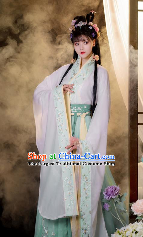 China Traditional Jin Dynasty Palace Princess Historical Clothing Ancient Court Beauty Hanfu Dress Garments