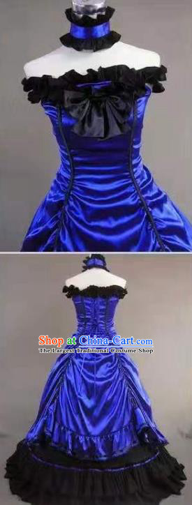 Top Halloween Performance Formal Dress European Gothic Princess Royalblue Dress Western Court Garment Clothing