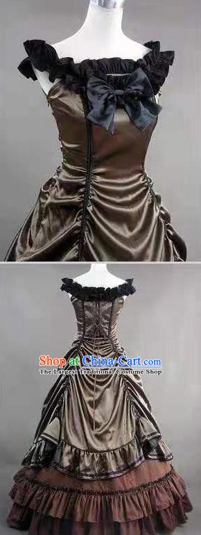 Top European Gothic Princess Brown Dress Western Court Garment Clothing Halloween Performance Formal Dress
