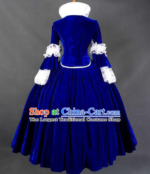 Top Gothic Queen Royalblue Dress Western Court Formal Costume Halloween Performance Full Dress European Middle Ages Garment Clothing