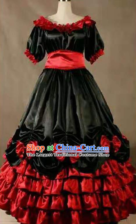 Top Western Court Formal Costume Halloween Performance Full Dress European Middle Ages Garment Clothing Gothic Princess Black Dress