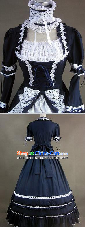 Top Gothic Princess Navy Dress Western Court Dance Formal Costume Stage Performance Full Dress European Retro Garment Clothing
