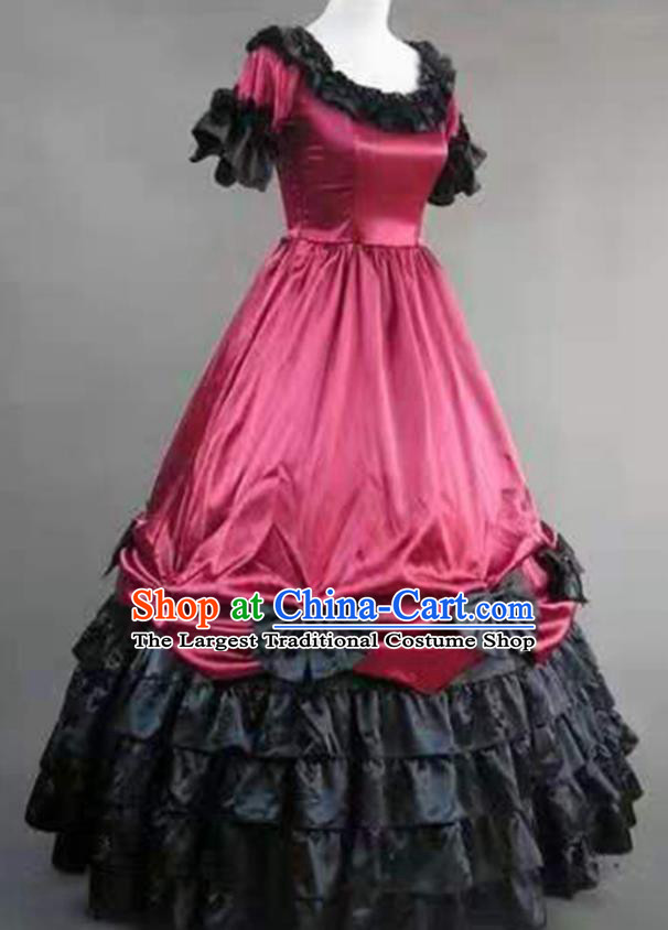 Top European Retro Garment Clothing Gothic Princess Wine Red Dress Western Court Dance Formal Costume Stage Performance Full Dress