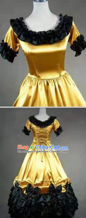 Top Stage Performance Full Dress European Retro Garment Clothing Gothic Princess Yellow Dress Western Court Dance Formal Costume