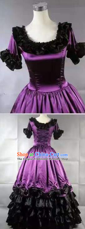 Top Western Court Dance Formal Costume Stage Performance Full Dress European Retro Garment Clothing Gothic Princess Purple Dress