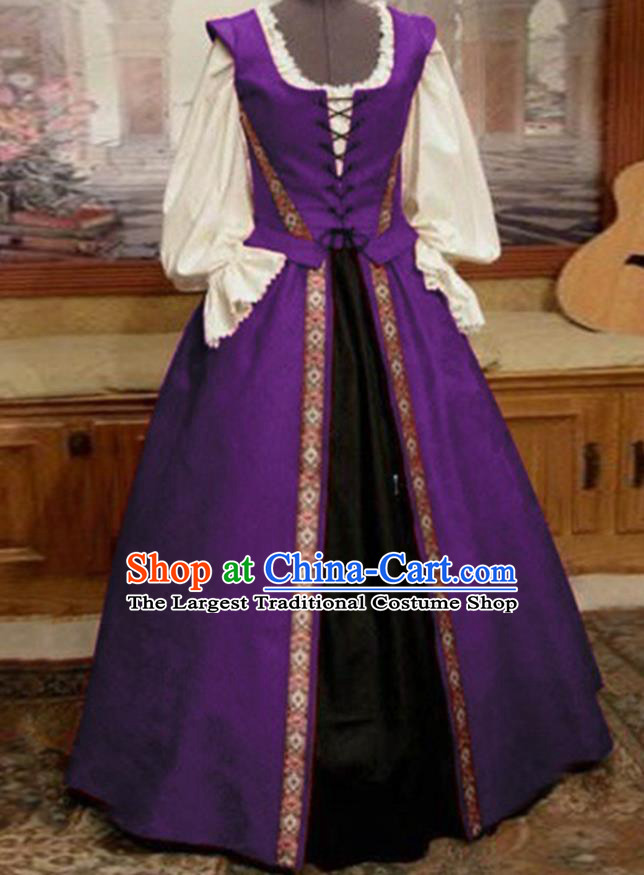 Top European Court Clothing Europe Servant Woman Purple Dress Western Renaissance Garment Costume Opera Performance Full Dress