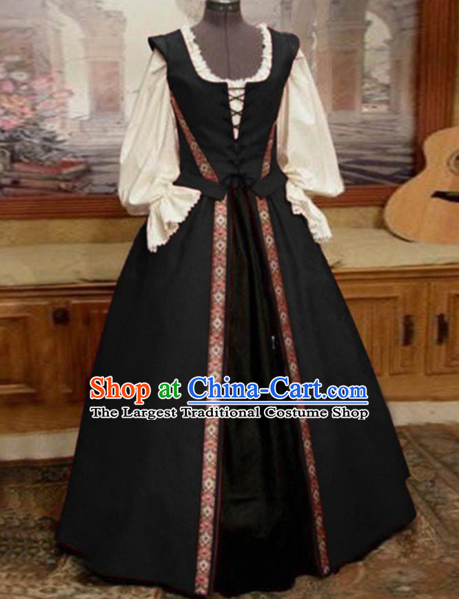 Top Europe Renaissance Garment Costume Opera Performance Full Dress European Court Clothing Western Servant Woman Black Dress
