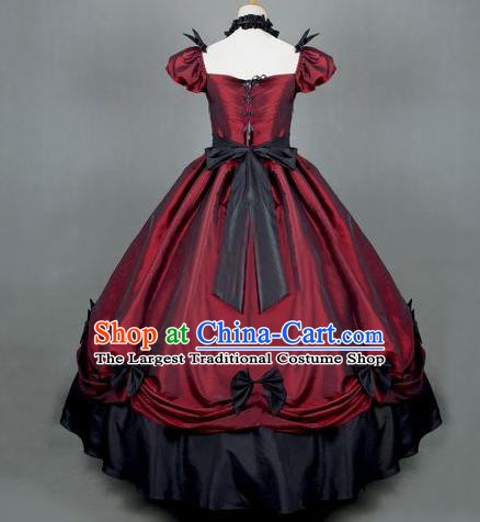 Top Western Retro Garment Costume Opera Performance Full Dress European Court Clothing Gothic Wine Red Dress