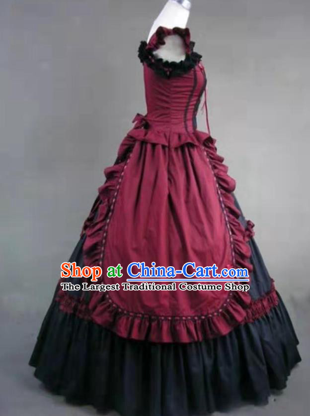 Top European Court Dance Clothing Cosplay Gothic Princess Dress Western Halloween Garment Costume Opera Performance Wine Red Full Dress