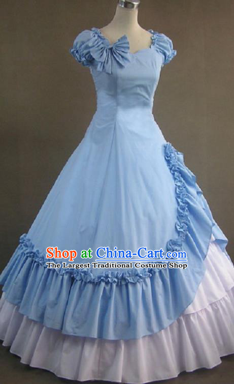 Top Halloween Cosplay Garment Costume Opera Performance Full Dress European Court Princess Clothing Gothic Woman Blue Dress