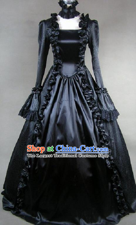 Top European Court Clothing Gothic Queen Black Dress Halloween Cosplay Witch Garment Costume Opera Performance Full Dress