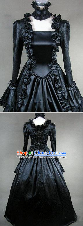 Top European Court Clothing Gothic Queen Black Dress Halloween Cosplay Witch Garment Costume Opera Performance Full Dress