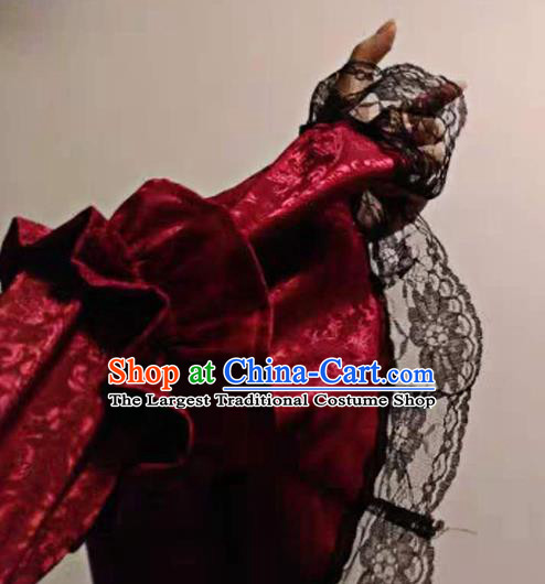Top Halloween Cosplay Witch Garment Costume Opera Performance Full Dress European Court Clothing Gothic Queen Red Dress