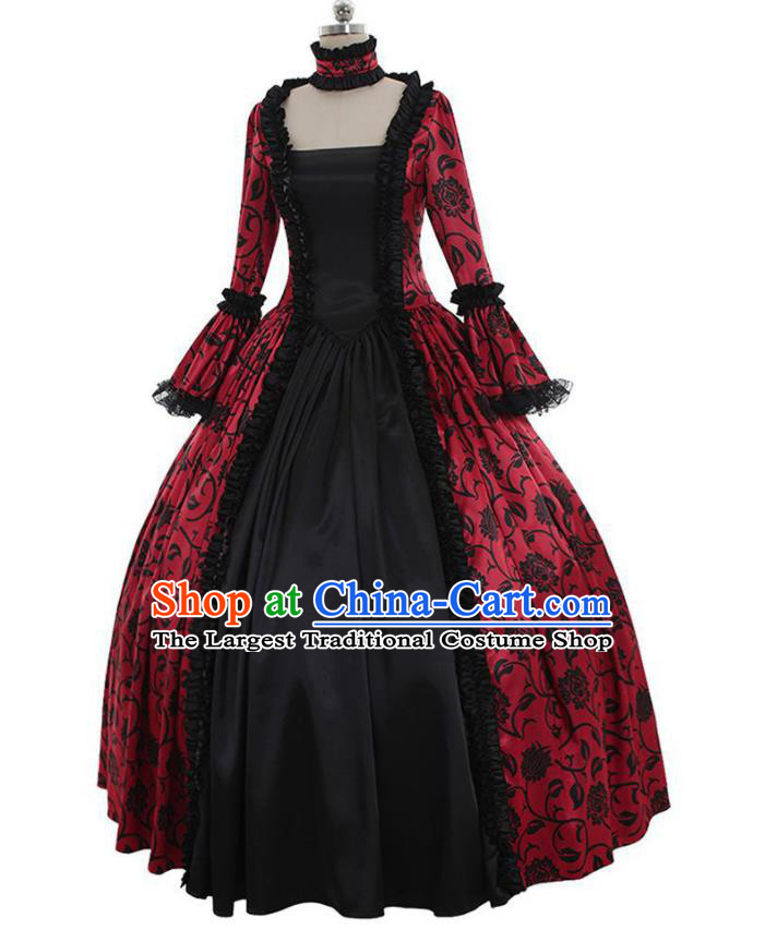 Top Western Court Dress Halloween Cosplay Garment Costume Opera Performance Red Full Dress European Renaissance Age Clothing