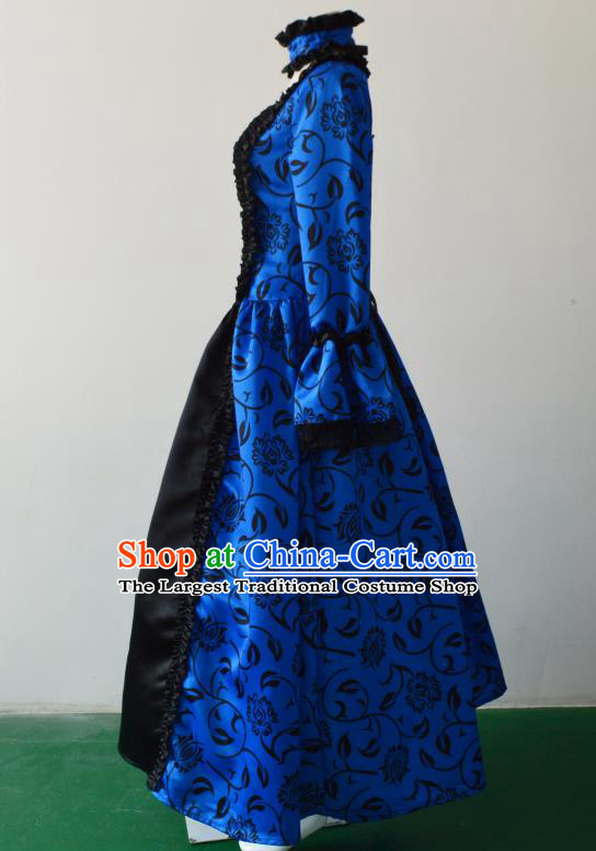 Top European Renaissance Age Clothing Western Court Dress Halloween Cosplay Garment Costume Opera Performance Blue Full Dress