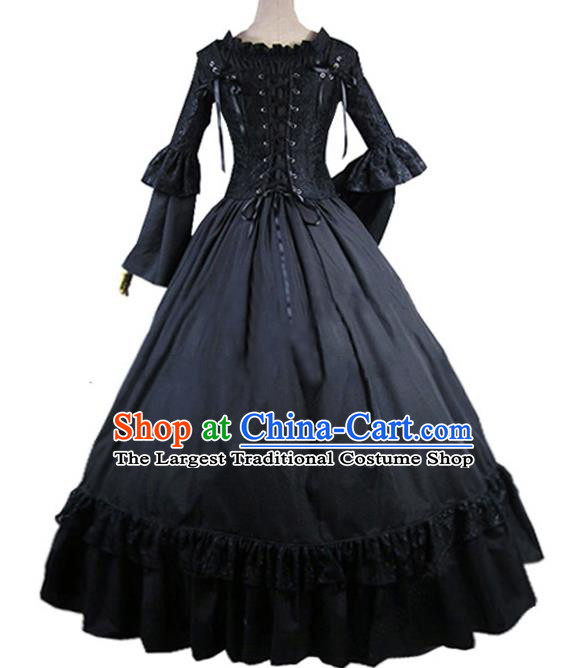 Top Western Opera Stage Full Dress European Noble Woman Clothing Gothic Court Princess Black Dress Halloween Cosplay Garment Costume