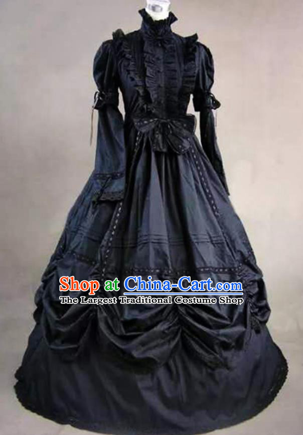 Top Halloween Cosplay Witch Garment Costume Western Medieval Full Dress European Opera Performance Clothing Gothic Queen Black Dress