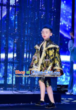 Top Boys Stage Show Golden Suits Kid Catwalks Uniforms Children Compere Performance Apparels