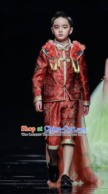 Top Children Compere Performance Apparels Boys Stage Show Red Suits Kid Catwalks Uniforms