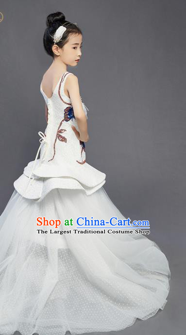 High Quality Girl Catwalks Fashion Children Compere Fishtail Dress Piano Performance Clothing Stage Show Embroidered Butterfly Full Dress