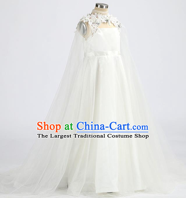 High Quality Chorus Clothing Stage Show White Full Dress Girl Catwalks Fashion Children Princess Dress