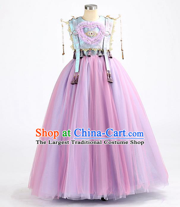 High Quality Children Princess Dress Chorus Clothing Stage Show Purple Full Dress Girl Catwalks Fashion