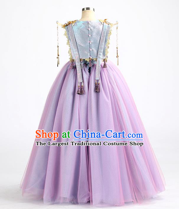 High Quality Children Princess Dress Chorus Clothing Stage Show Purple Full Dress Girl Catwalks Fashion