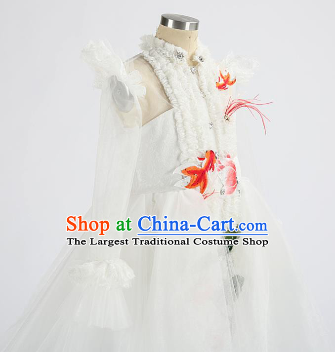 Custom Girl Compere Fashion Clothing Stage Show Trailing Dress Catwalks White Full Dress Children Dancewear