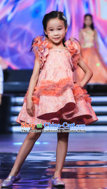 High Baby Compere Garment Costume Kid Birthday Full Dress Children Catwalks Pink Dress Girl Stage Show Clothing