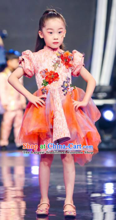 High Girl Stage Show Clothing Baby Compere Garment Costume Kid Birthday Full Dress Children Catwalks Pink Dress