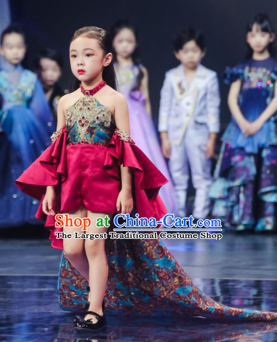 High Compere Garment Costume Kid Performance Full Dress Children Catwalks Uniforms Girl Stage Show Trailing Clothing