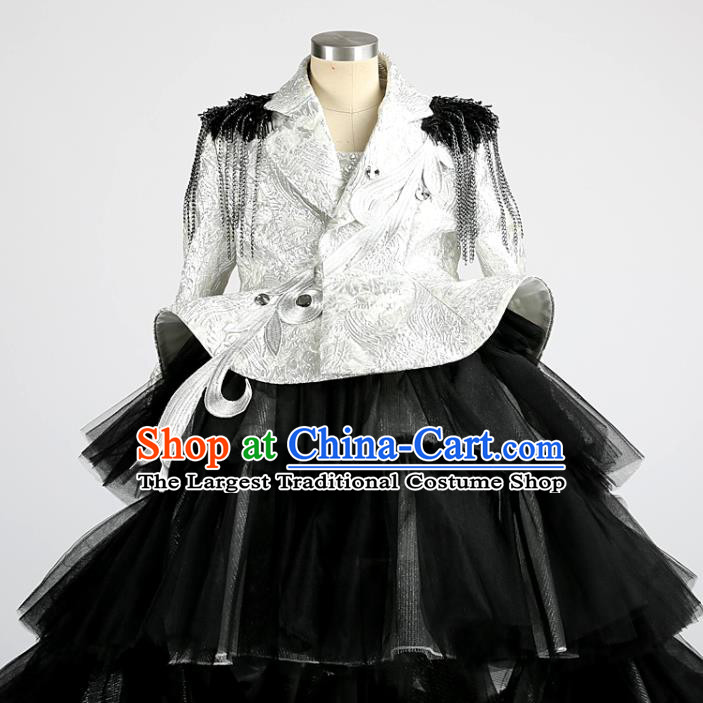 High Girl Stage Show Black Veil Trailing Clothing Compere Garment Costume Kid Performance Full Dress Children Catwalks Uniforms