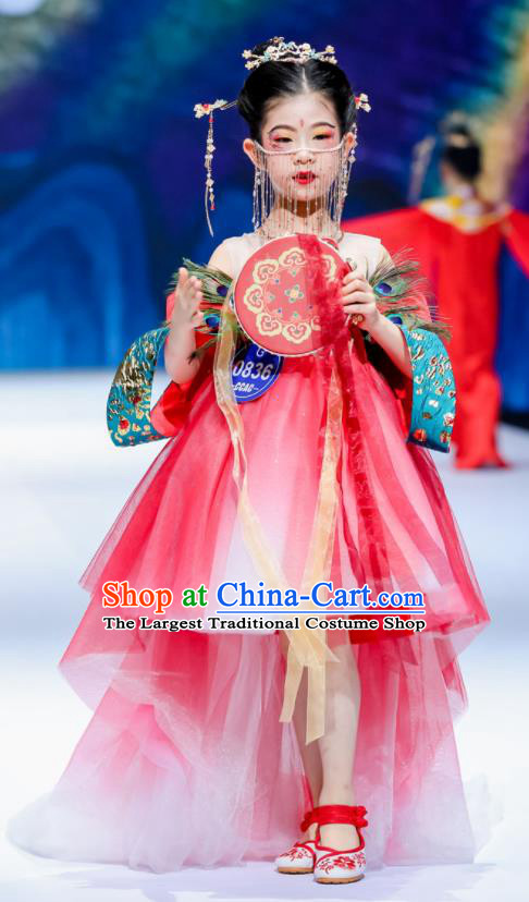 High Chorus Garment Costume Stage Show Full Dress Children Compere Red Dress Girl Catwalks Clothing