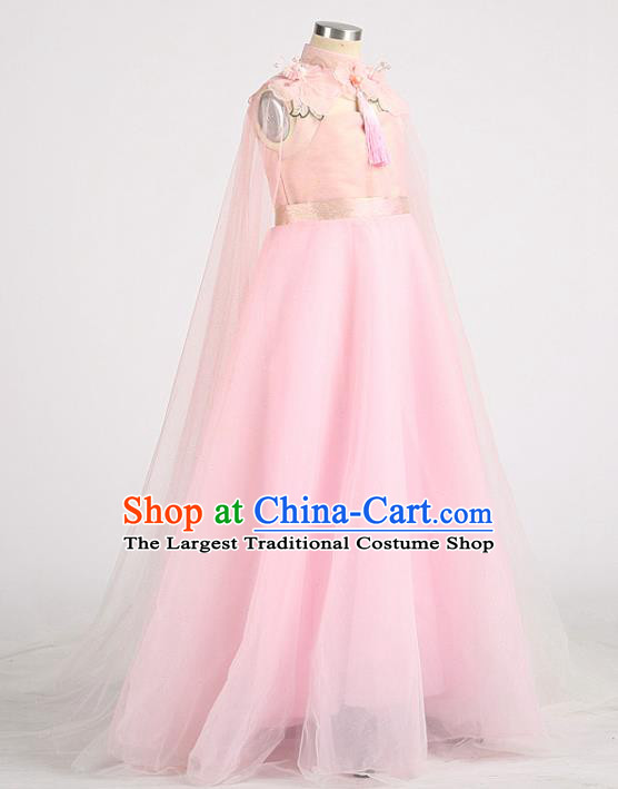 High Children Birthday Pink Dress Girl Catwalks Clothing Compere Garment Costume Stage Show Full Dress