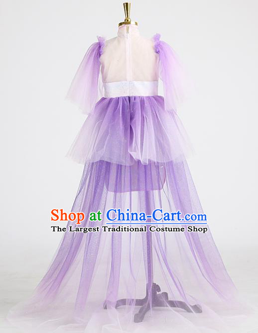 High Girl Chorus Clothing Children Performance Purple Dress Catwalks Garment Costume Stage Show Full Dress