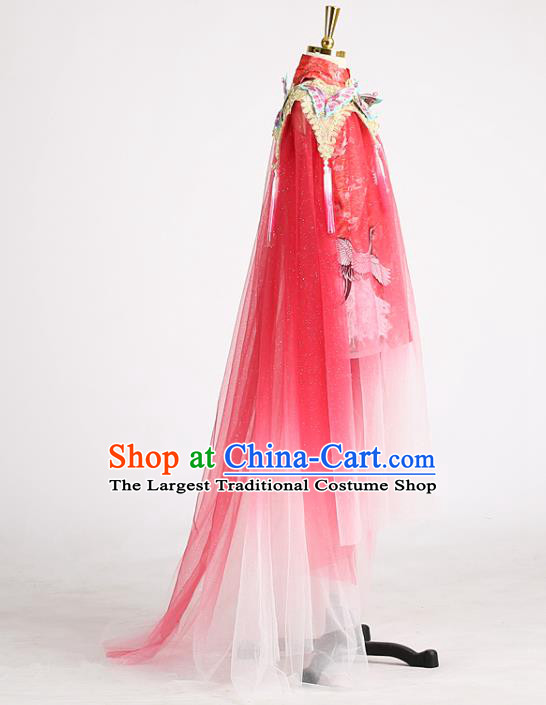 High Stage Show Red Full Dress Girl Chorus Clothing Children Performance Qipao Dress Catwalks Garment Costume