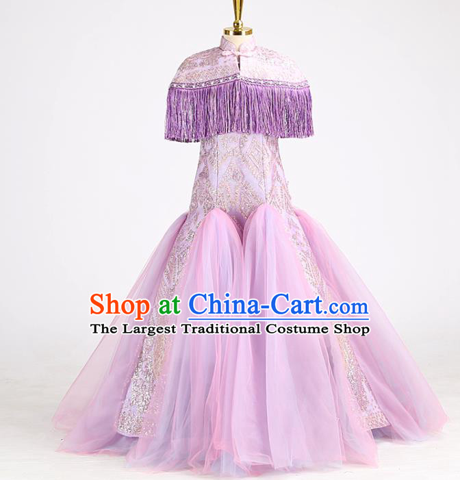 High Children Compere Violet Dress Catwalks Garment Costume Stage Show Full Dress Girl Chorus Clothing