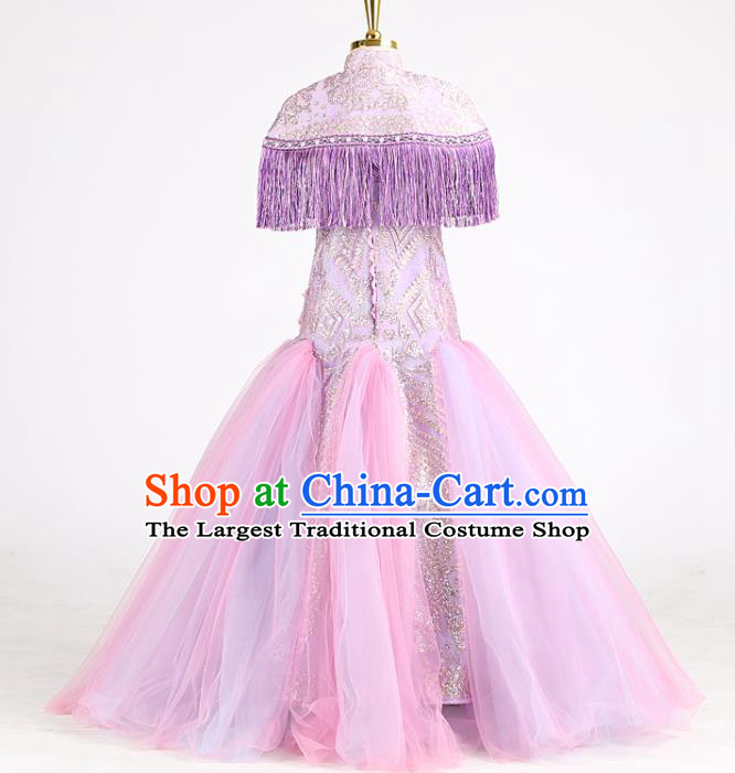 High Children Compere Violet Dress Catwalks Garment Costume Stage Show Full Dress Girl Chorus Clothing
