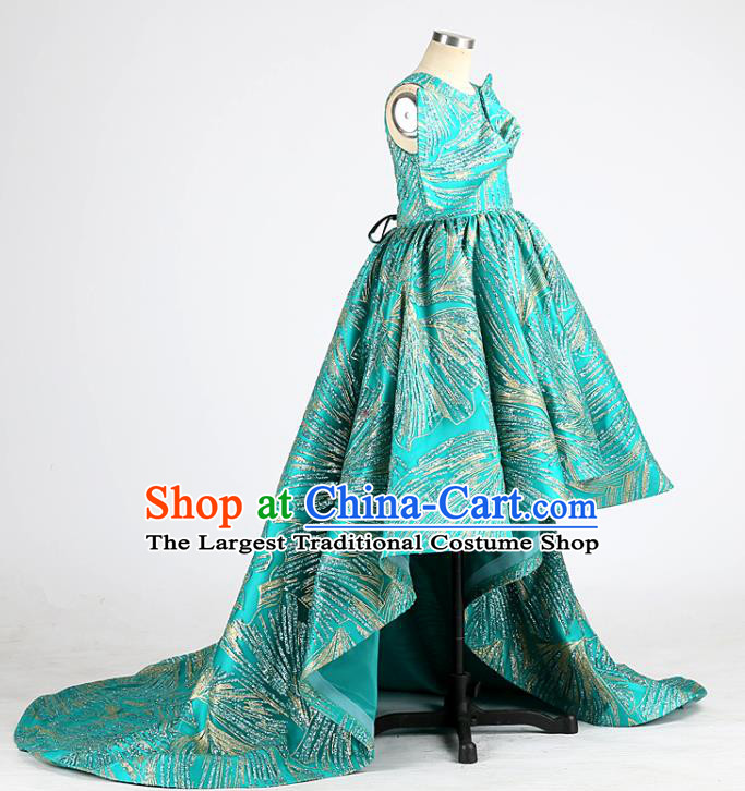 High Girl Catwalks Clothing Chorus Garment Costume Stage Show Full Dress Children Compere Green Trailing Dress