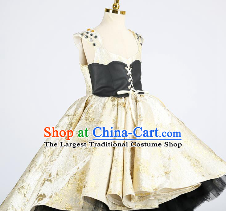 High Children Compere Garments Chorus Formal Costume Stage Show Golden Full Dress Girl Model Catwalks Clothing